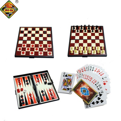 4 in 1travel magnetic game chess checkers, playing card backgammon with storable chessboard