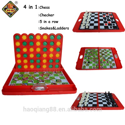 4 in 1 Plastic Game Set Five in a Row Game/ Chess Checker Board Game/Snake and Ladder Board Game